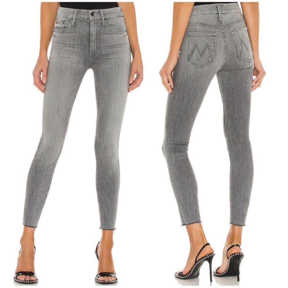 Mother The Looker Ankle Fray All Nighter Gray Wash Denim Jeans